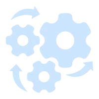 Blue gears with rotation arrows